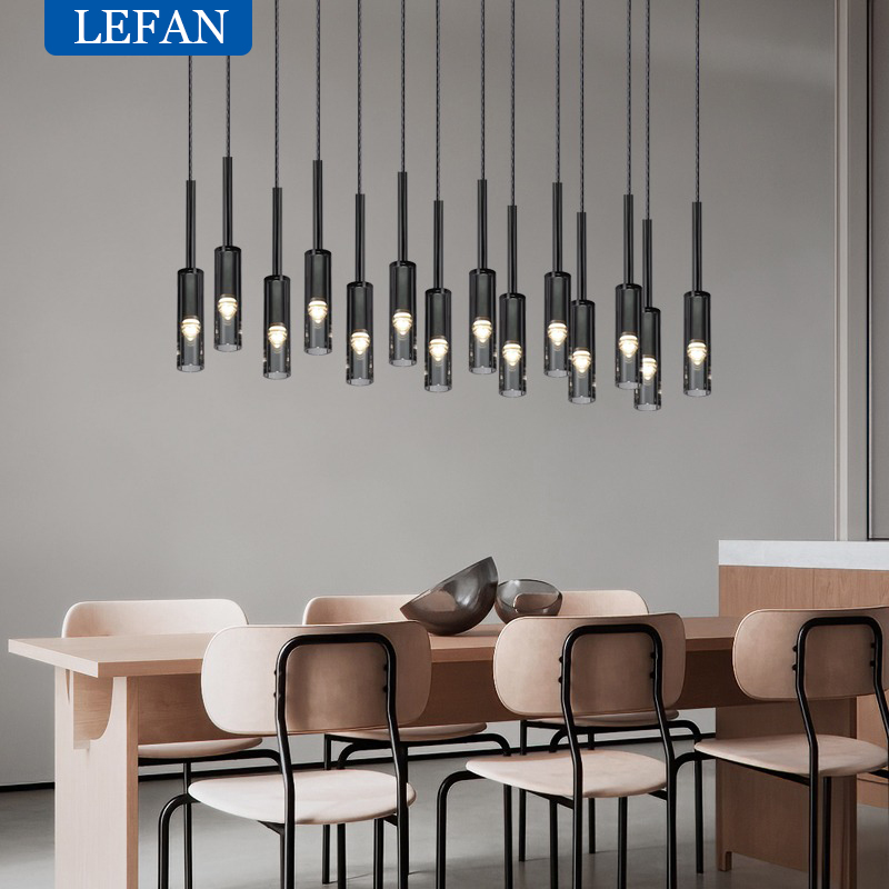 Outdoor Lighting Pendant - Modern copper LED glass long chandelier