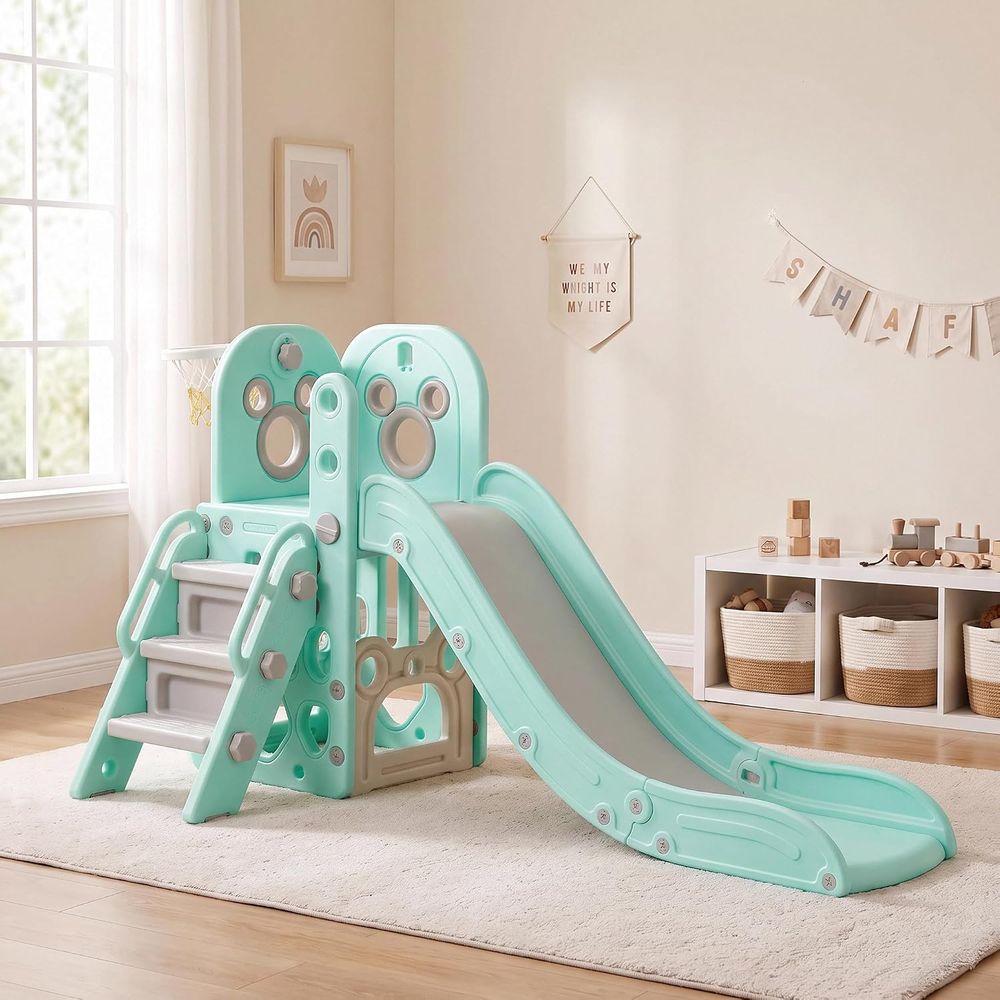 Outdoor Lighting For Steps - Multi-Functional Toddler Slide with Basketball Hoop,