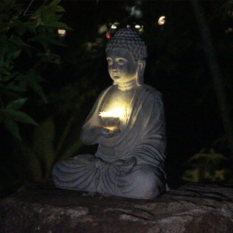 Outdoor Zen Lighting - Resin Buddha Statue Sculpture Solar Powered