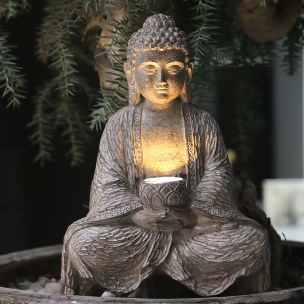 Outdoor Zen Lighting - Outdoor Solar Buddha Statue Light Garden
