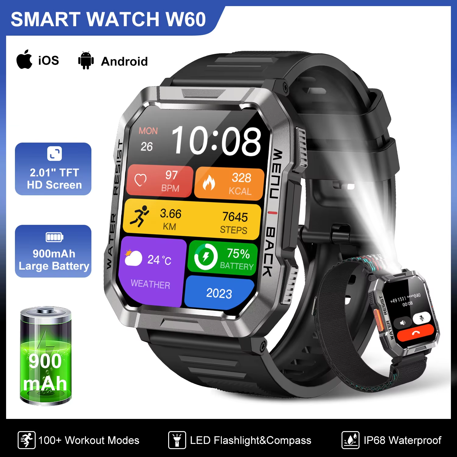 Outdoor Lighting Smart Controller - Blackview W60 Waterproof Smart Watch 2.01