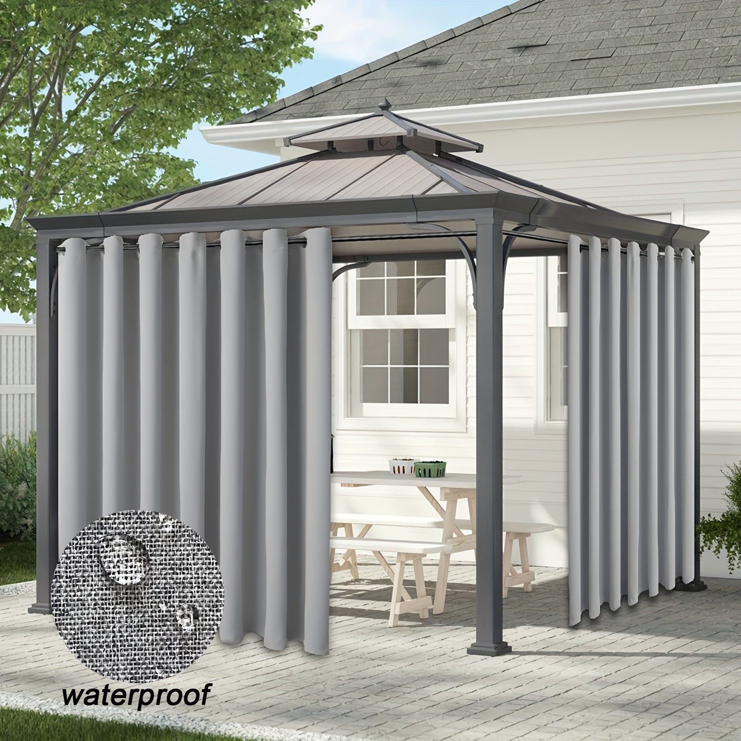 Outdoor Lighting Under Roof - 1panel Waterproof Outdoor Curtain, 100% Blackout