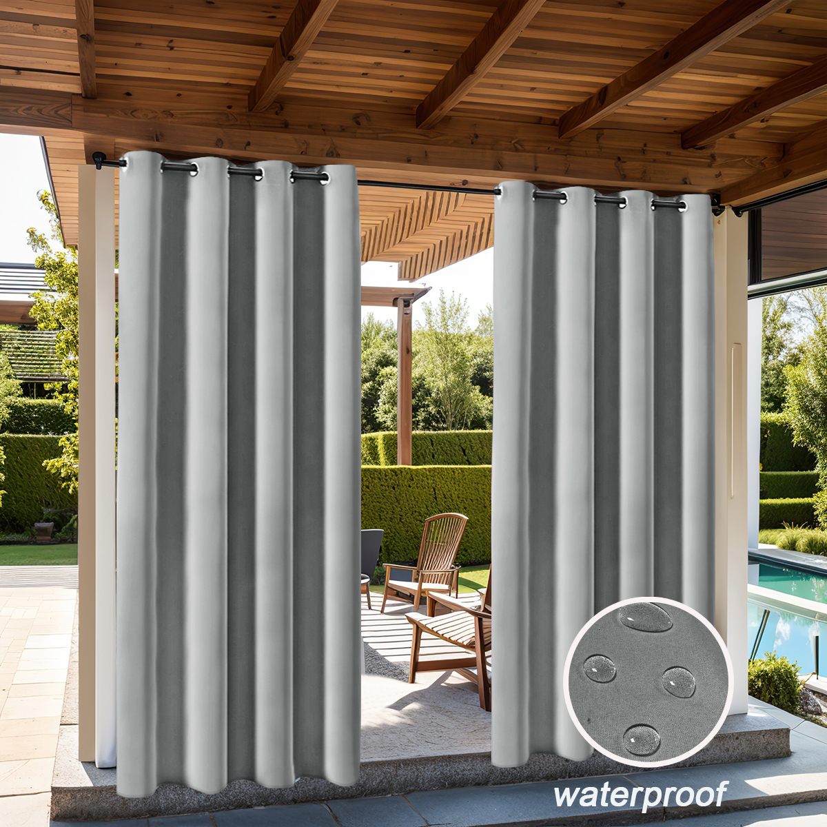 Outdoor Lighting Under Roof - 1pc Solid 100% Blackout Curtains, Waterproof