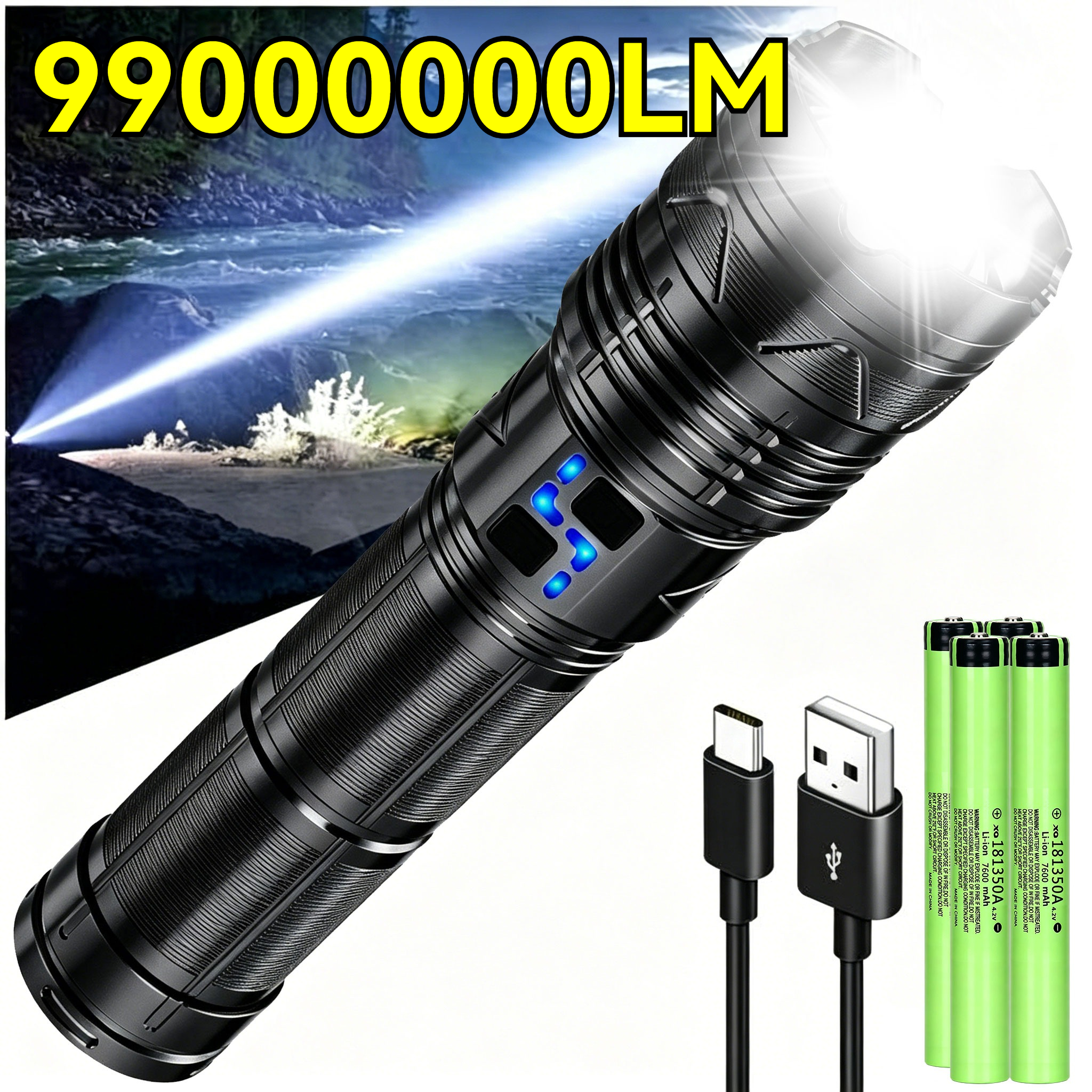 Outdoor Lighting Setup - 99000000LM Super Bright LED Flashlight 100W