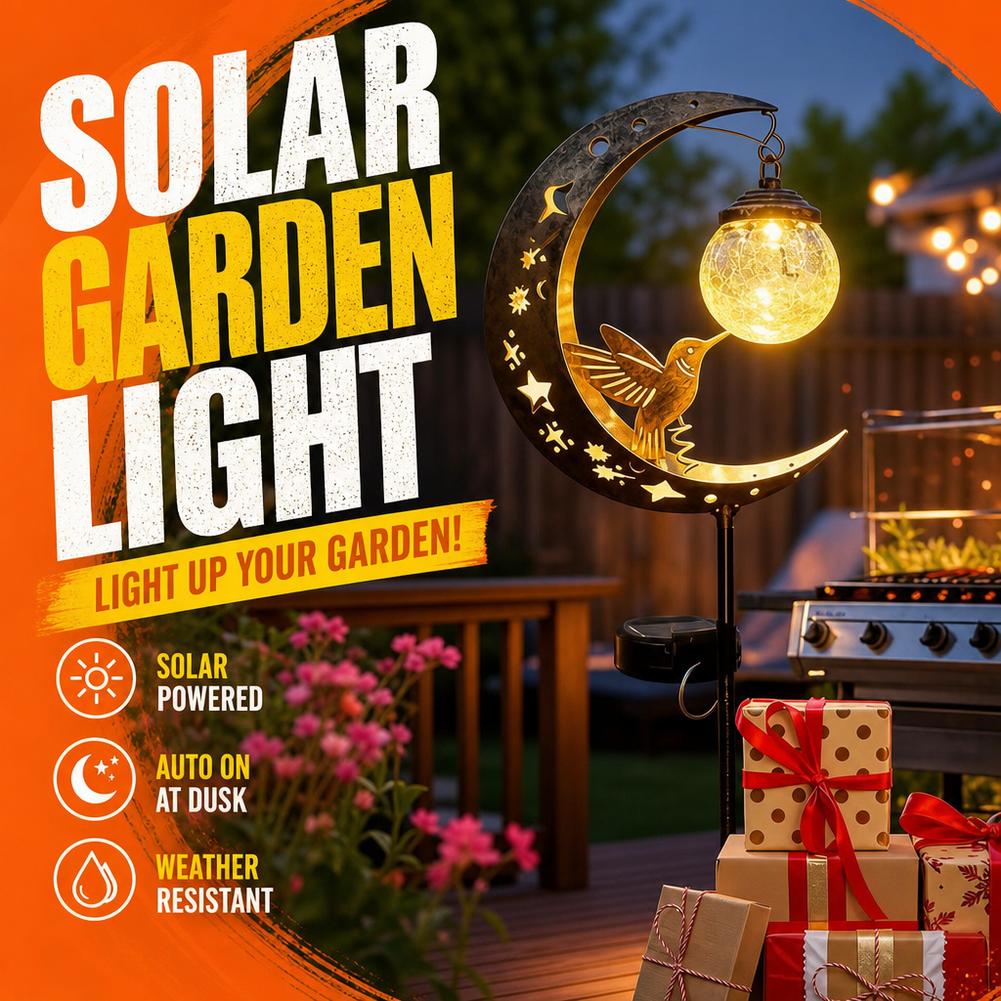 Landscape Spike Light - Solar Hummingbird Garden Light Metal Moon