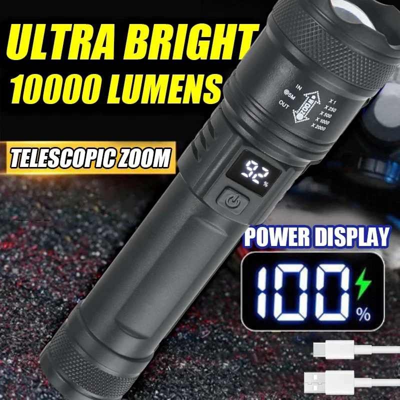 Outdoor Lighting Battery Operated - 9900LM Powerful LED Flashlight Battery Display