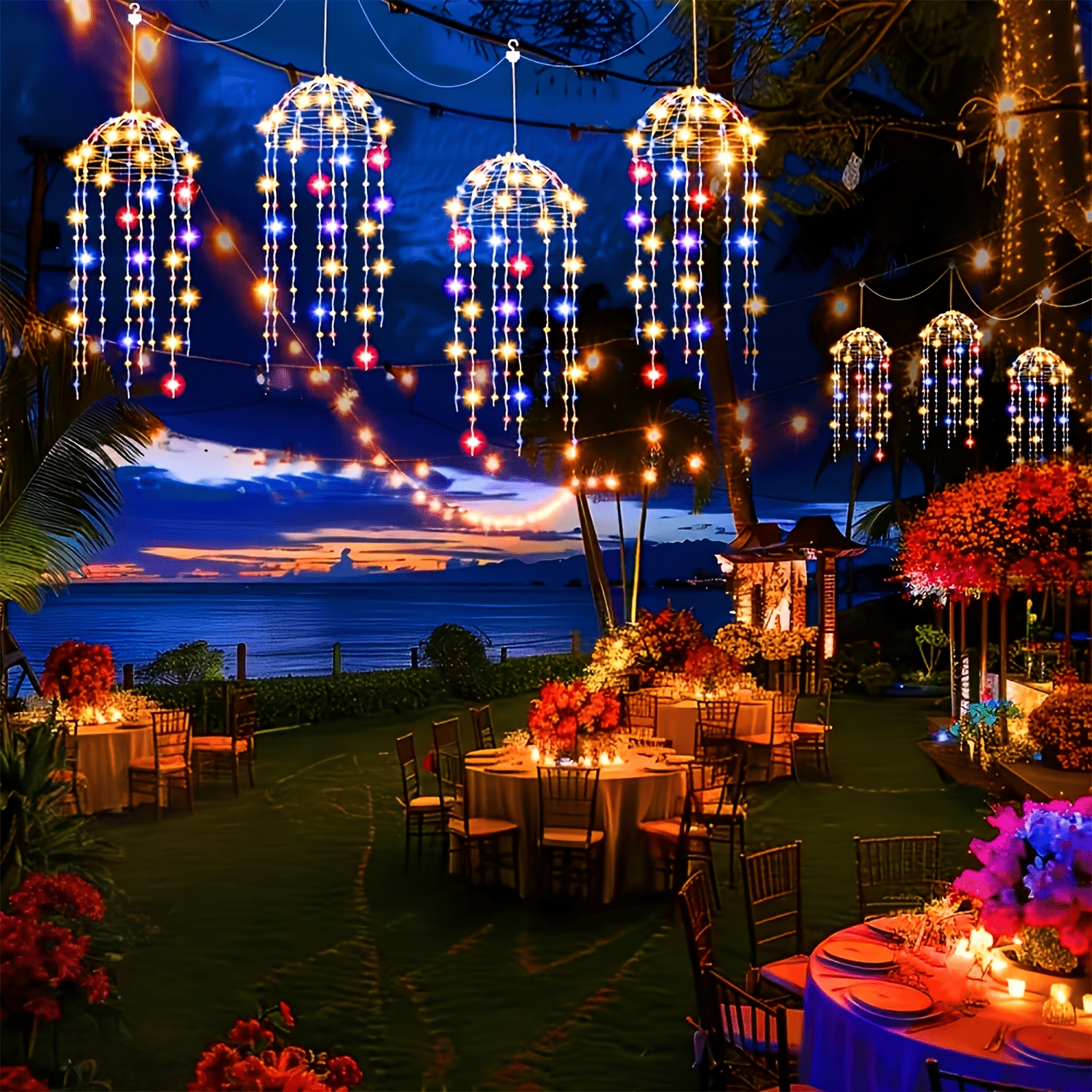 Outdoor Lighting Pendant - Fairy Canopy Glow Umbrella String Lights,
