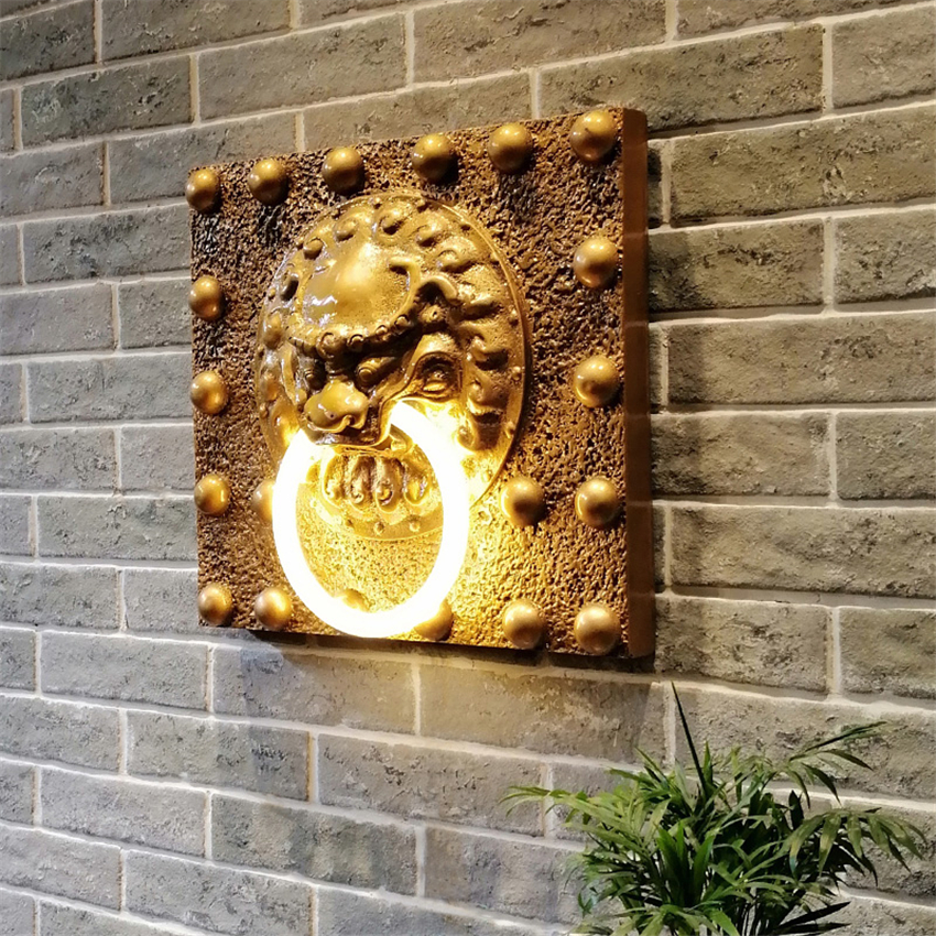 Outdoor Zen Lighting - Chinese vintage carving manor ring wall