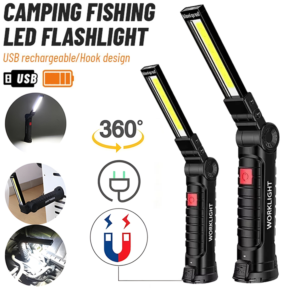 Outdoor Lighting Setup - LED COB Flashlight USB Rechargeable Torch