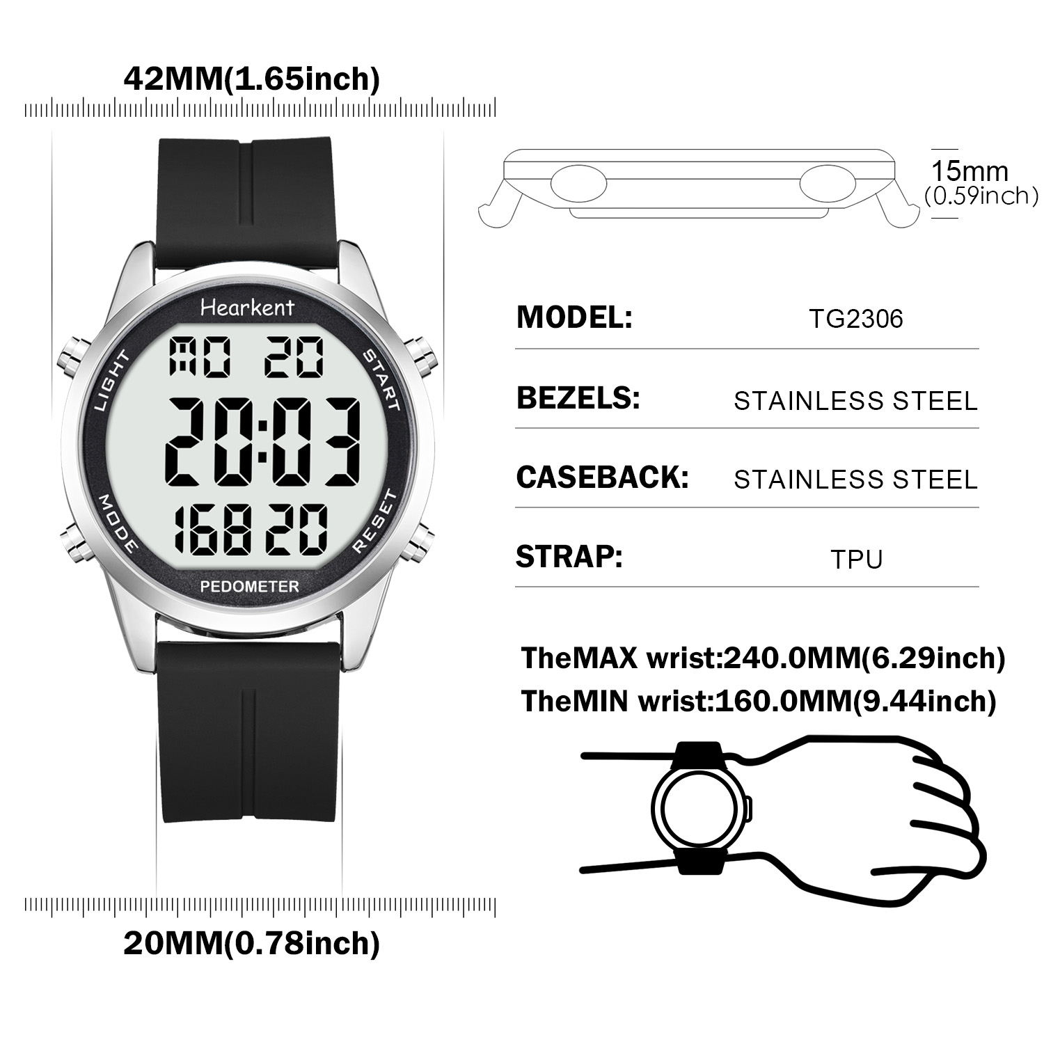 Hearkent Pedometer Watch Men/W - đánh giá và giá Outdoor Lighting For Steps