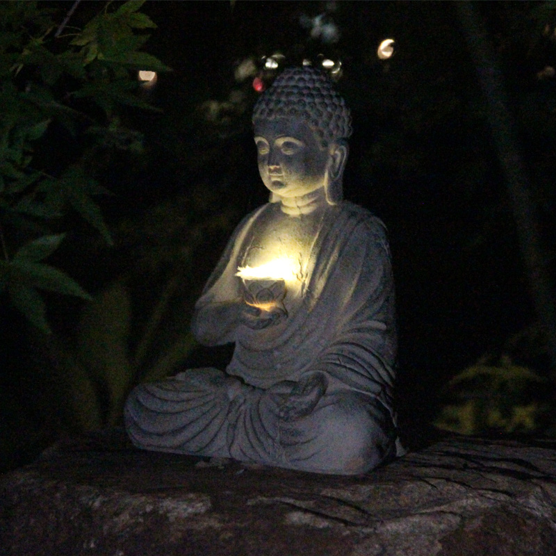 Resin Solar Buddha Statue Scul - đánh giá và giá Outdoor Zen Lighting