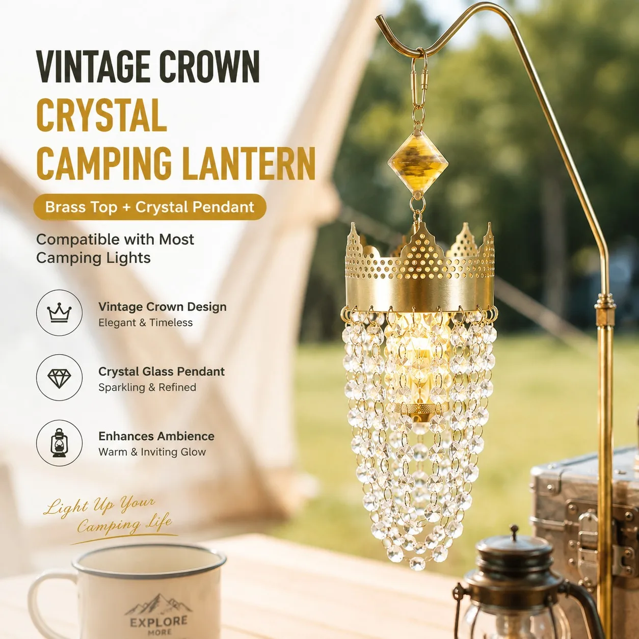 Vintage Crown Crystal Camping  - đánh giá và giá Outdoor Lighting Brass