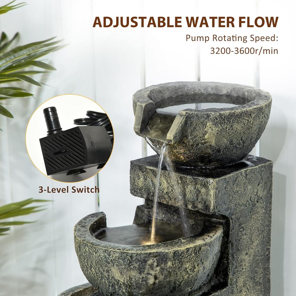 4-Tier Stone Bowl Waterfall wi - đánh giá và giá Outdoor Zen Lighting